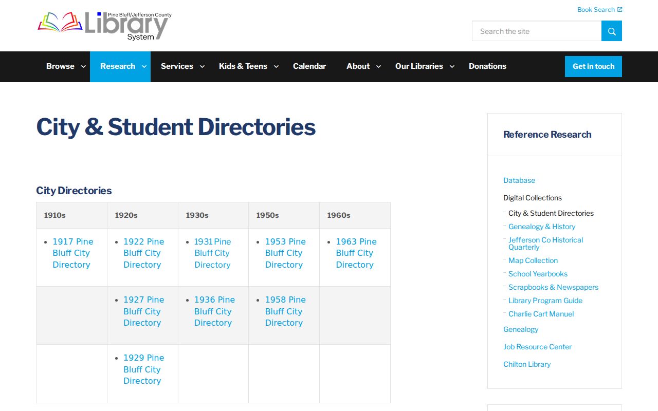 Pine Bluff city directories listed by year in the library collection