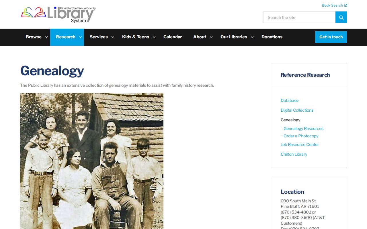 Pine Bluff residents directory library genealogy resources