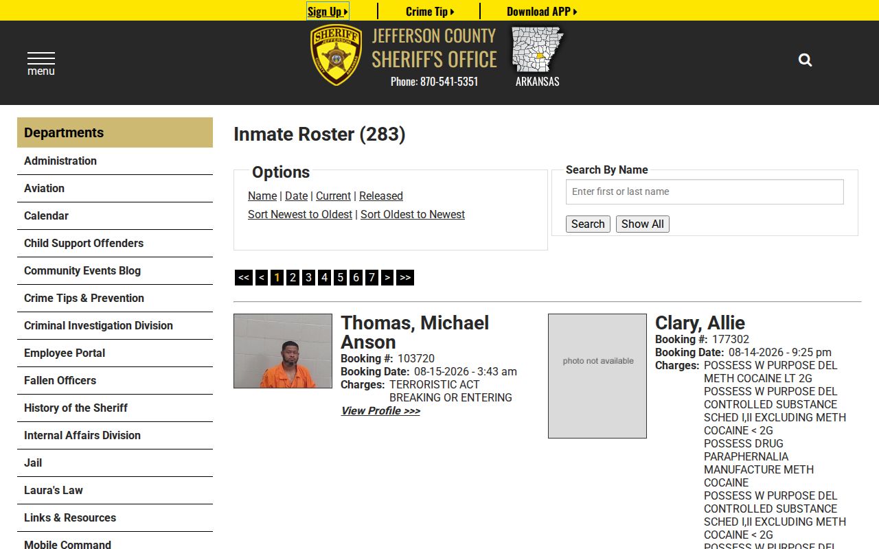 Pine Bluff residents directory Jefferson County jail roster