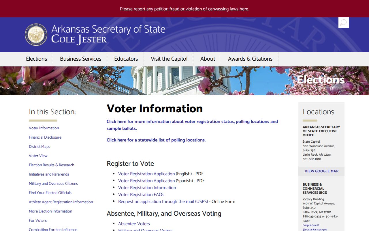 Pine Bluff neighbors Arkansas voter information page