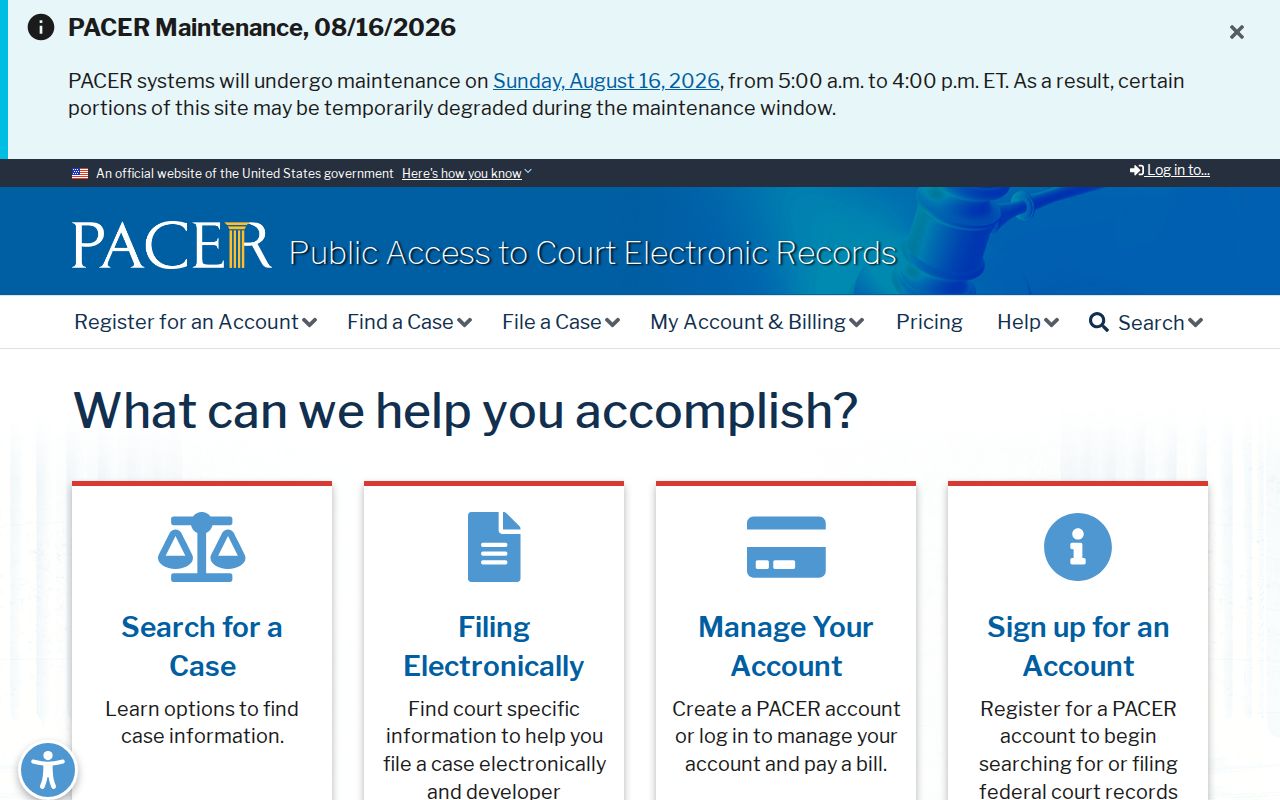 PACER federal case search used in a Pine Bluff resident lookup