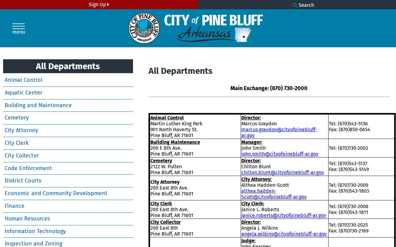 Pine Bluff ZIP code directory city department contacts